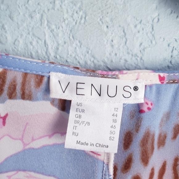 Venus Pink And Blue Floral Leopard Print Long Sleeve Belted Dress - Picture 9 of 10